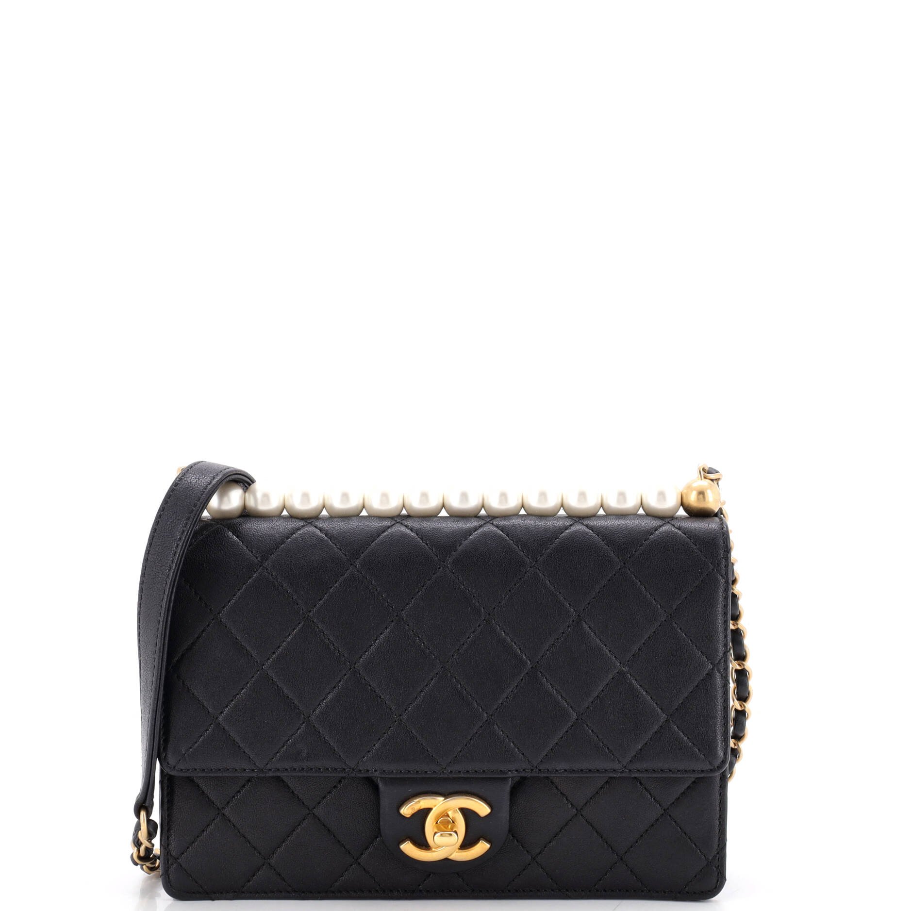 Chic Pearls Flap Bag Quilted Lambskin Small