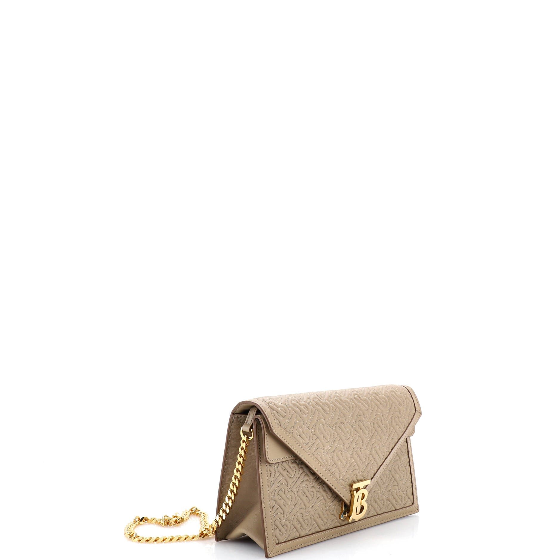 Burberry TB Envelope Chain Clutch Monogram Embossed Leather Small