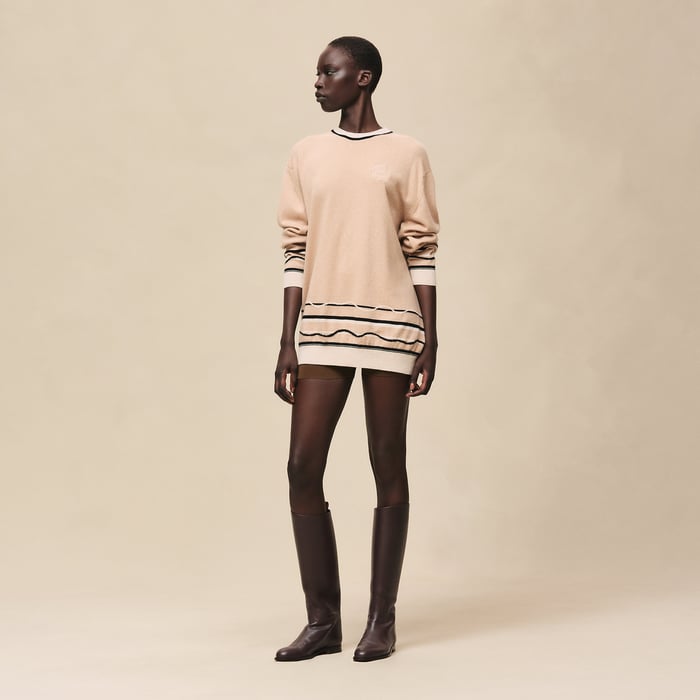 Beige Cajou "Ex-libris" Long-sleeve Tunic Sweater