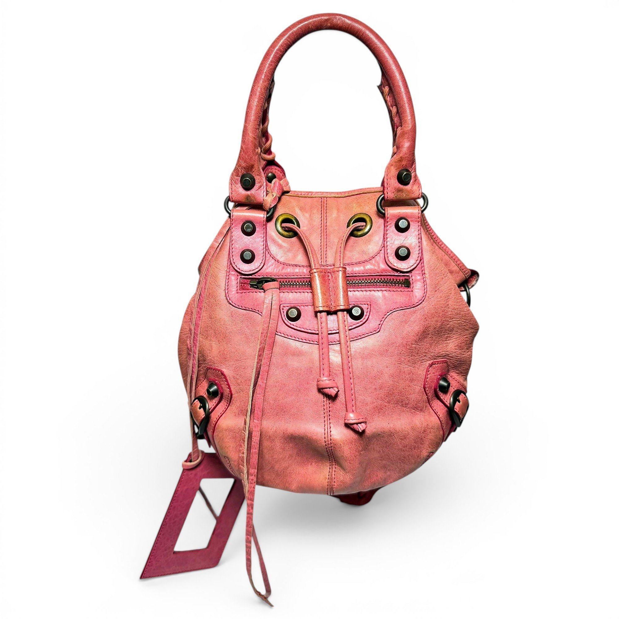 Pompon leather bag