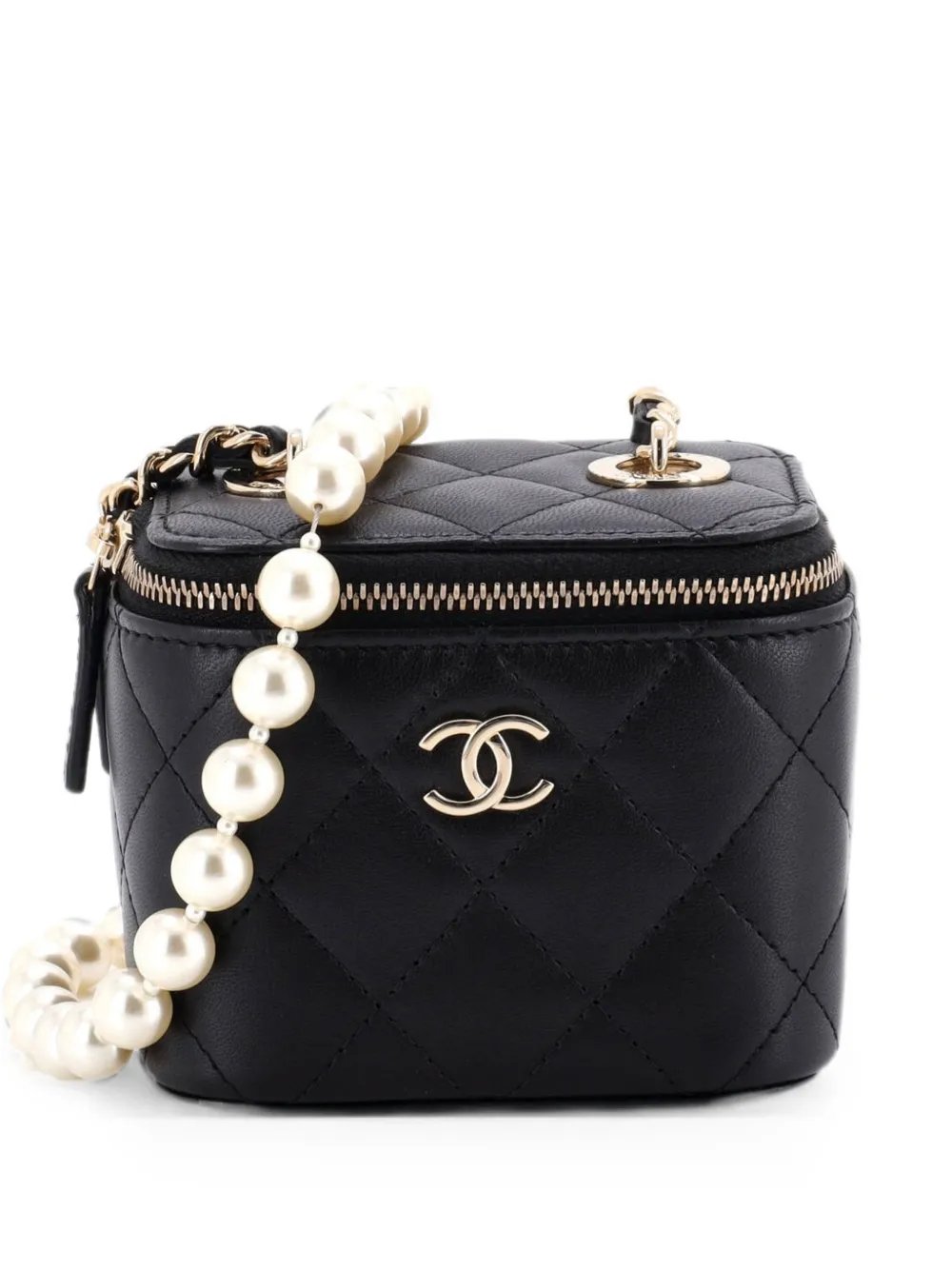 Vanity Case with Pearl Chain Quilted Lambskin Mini clutch bag