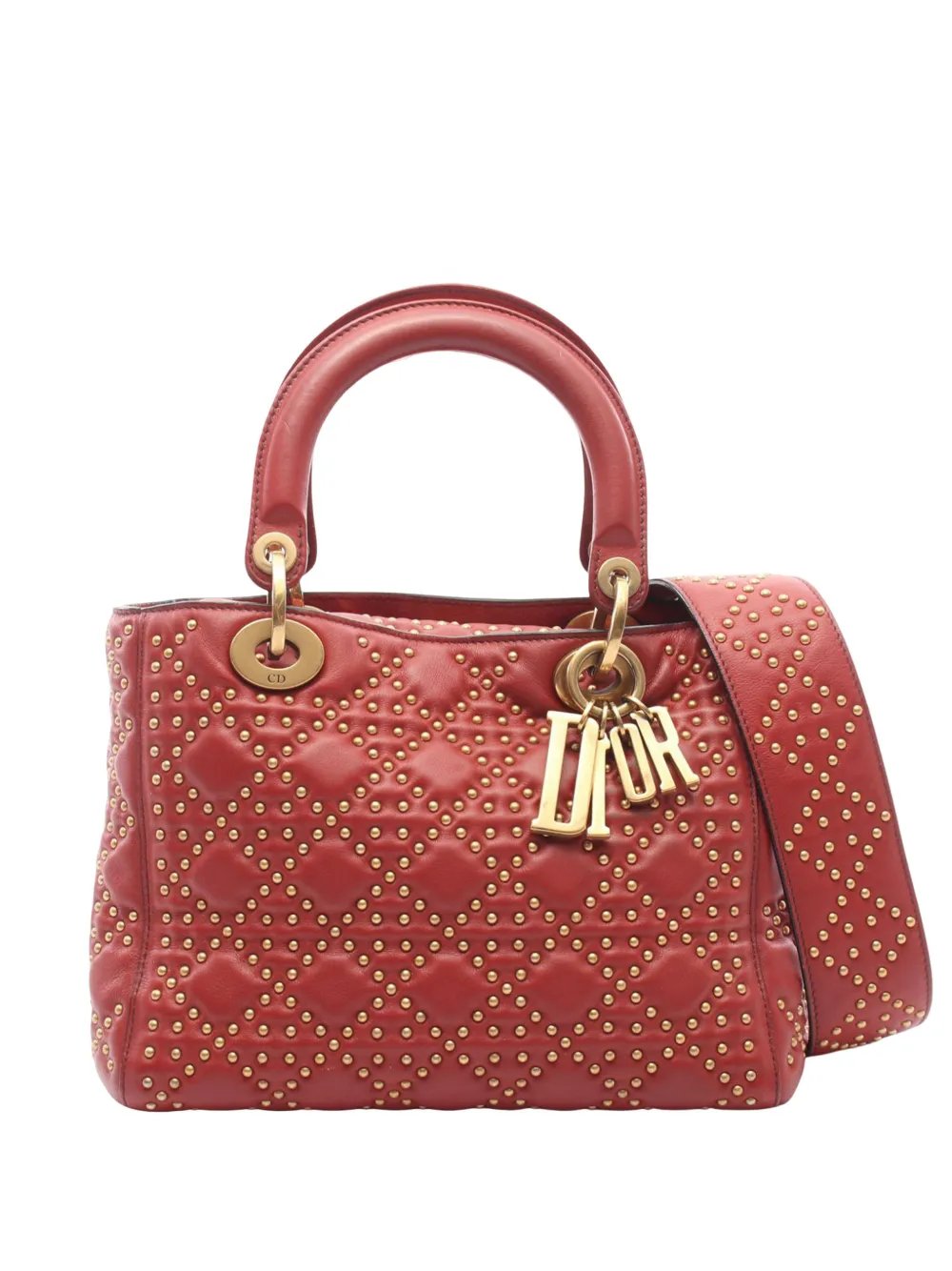 2010-2026 Medium Lambskin Cannage Studded Supple Lady Dior satchel