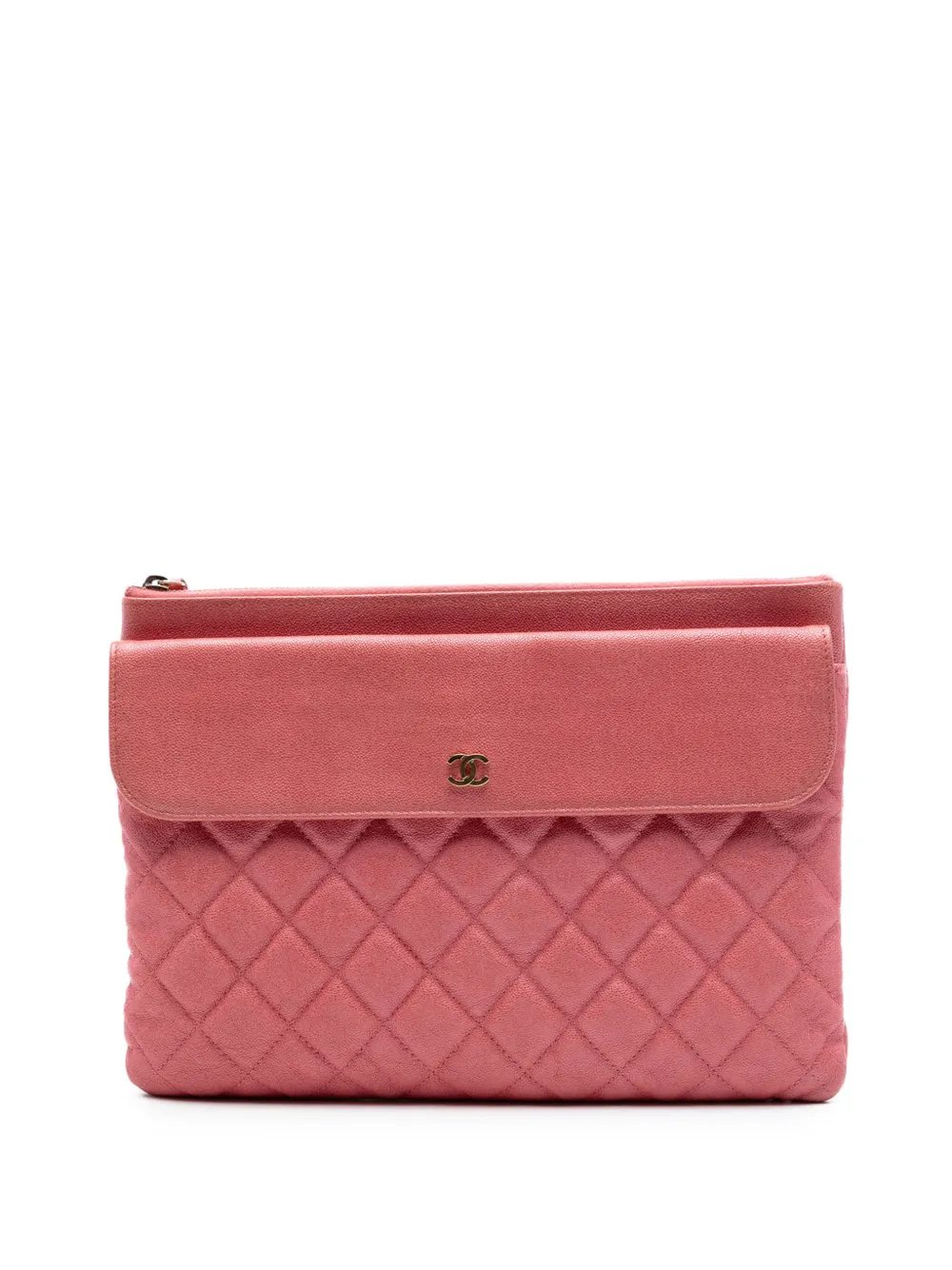 2019 Medium Iridescent Quilted Caviar Flap Cosmetic Case clutch bag