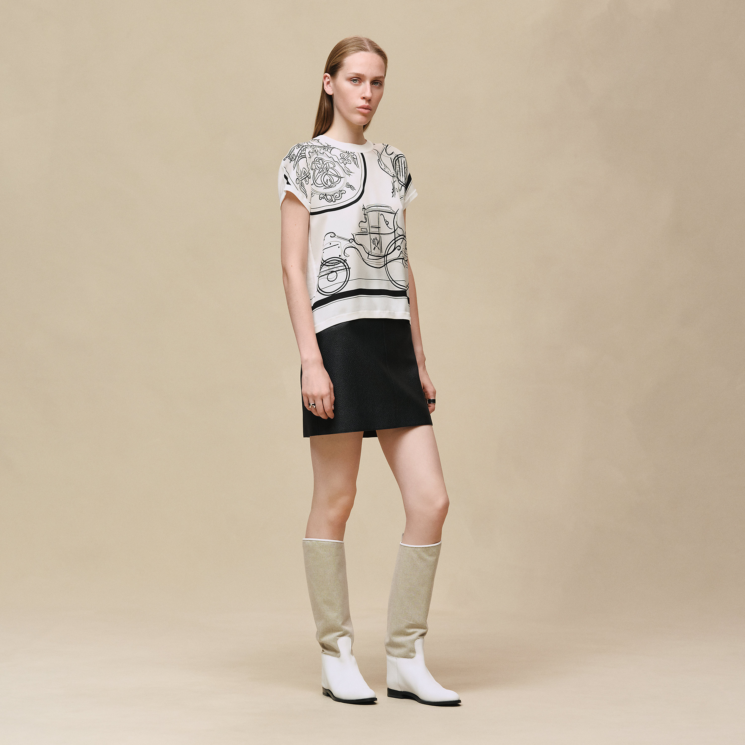 "Ex-Libris a Main Levee" short-sleeve twillaine sweater