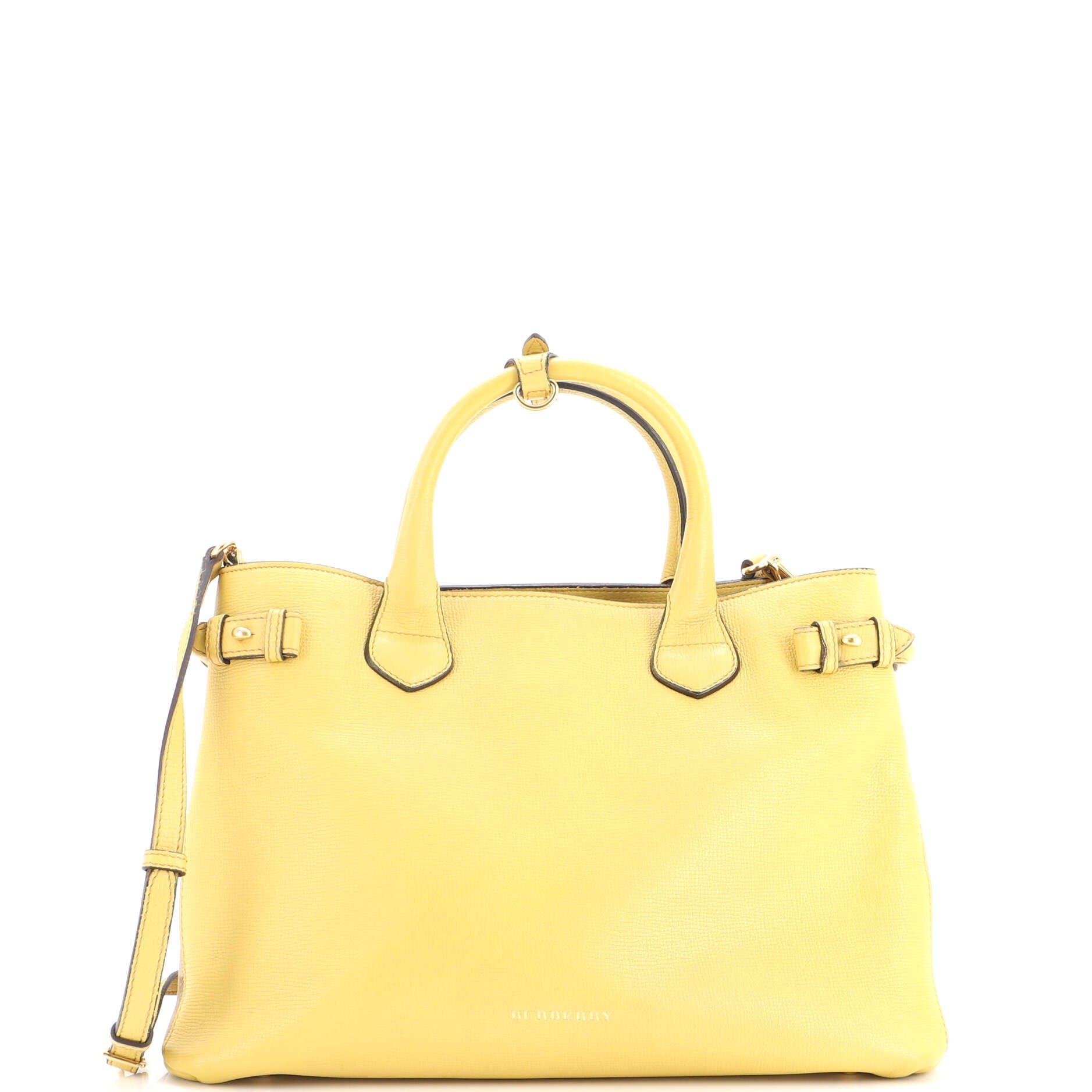 Banner Tote Leather and House Check Canvas Medium