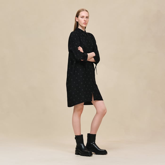 Noir "Aux Champs En Fleurs" Wide Dress