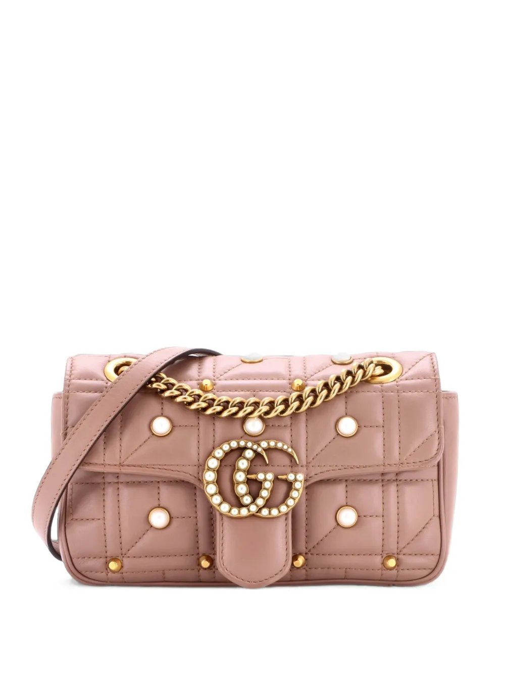 Pearly GG Marmont Flap Bag Embellished Matelasse Leather Mini shoulder bag