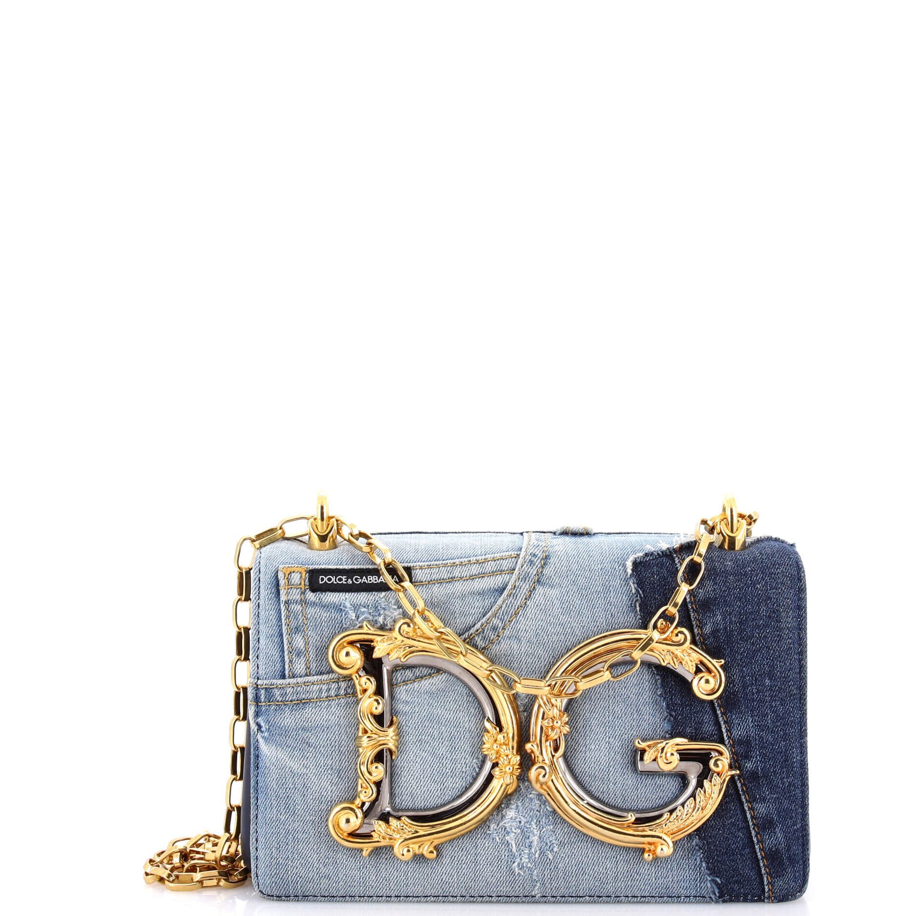 Dolce &amp; Gabbana DG Girls Flap Bag Patchwork Denim Small