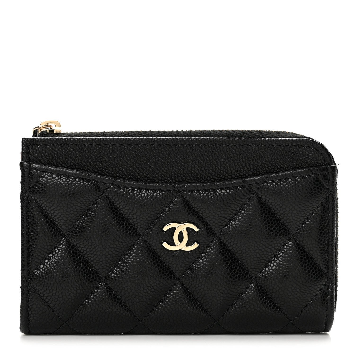 Chanel Caviar Quilted CC Zip Around Card Holder Black