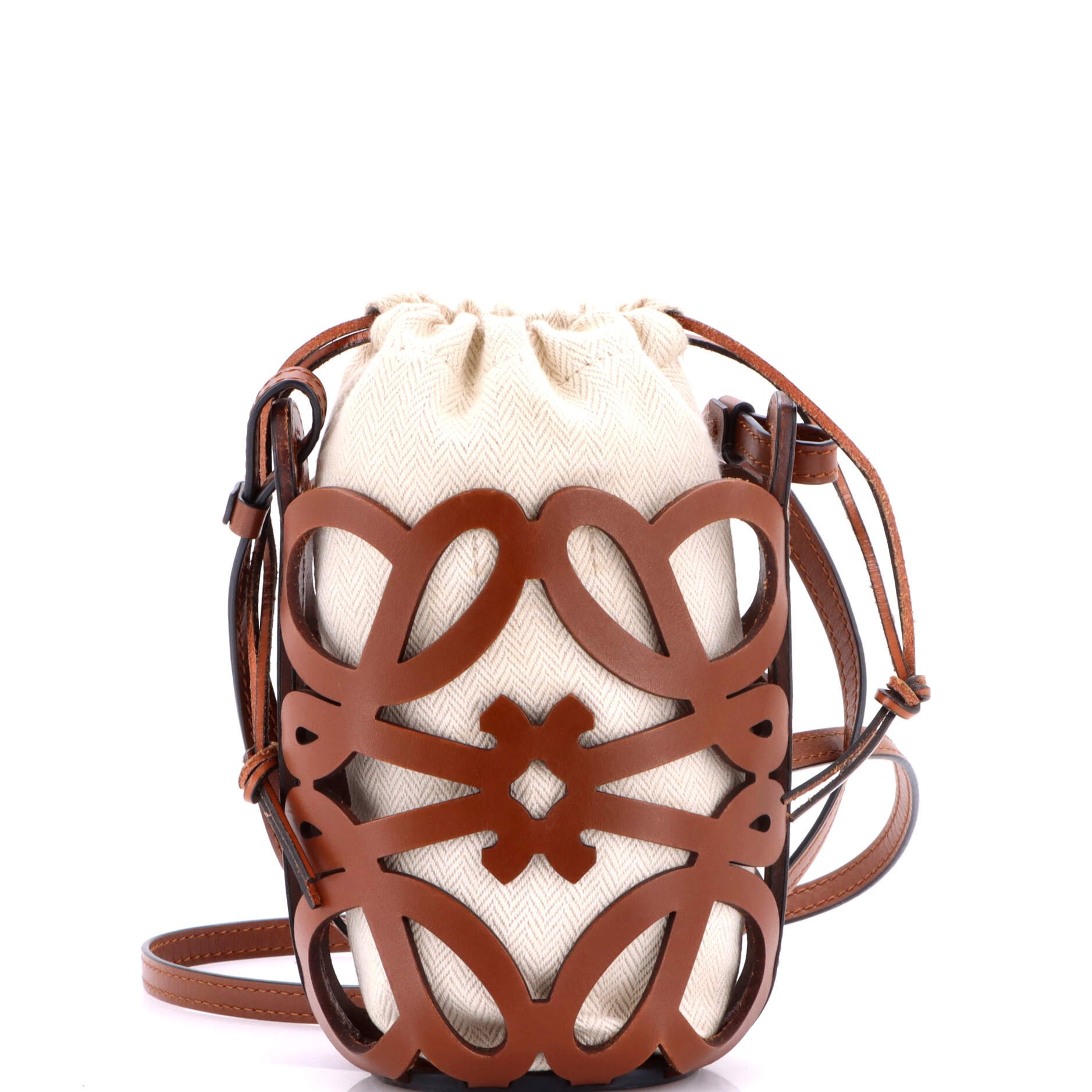 Anagram Drawstring Bucket Crossbody Bag Leather with Canvas Mini