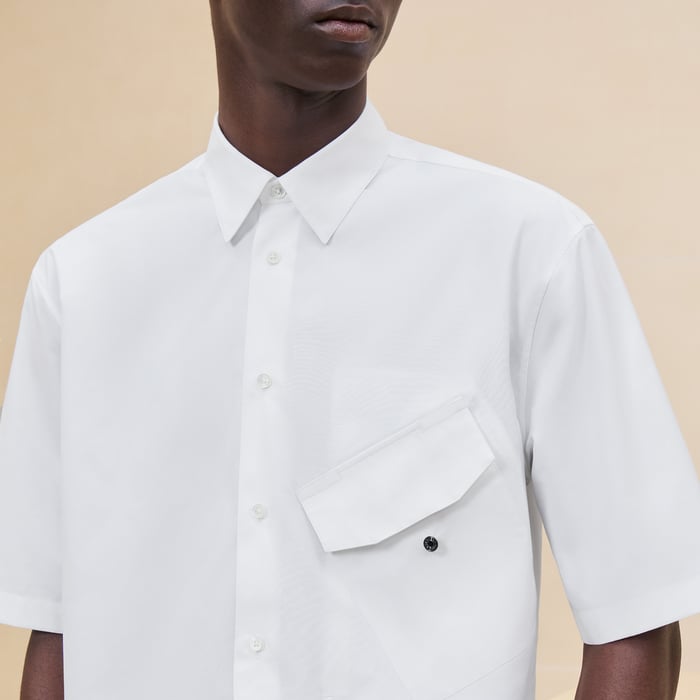 Blanc Sporty Fit Shirt With Leather Detail
