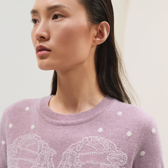 Rose Pâle "Brides De Gala" Embroidered Short-sleeve Sweater