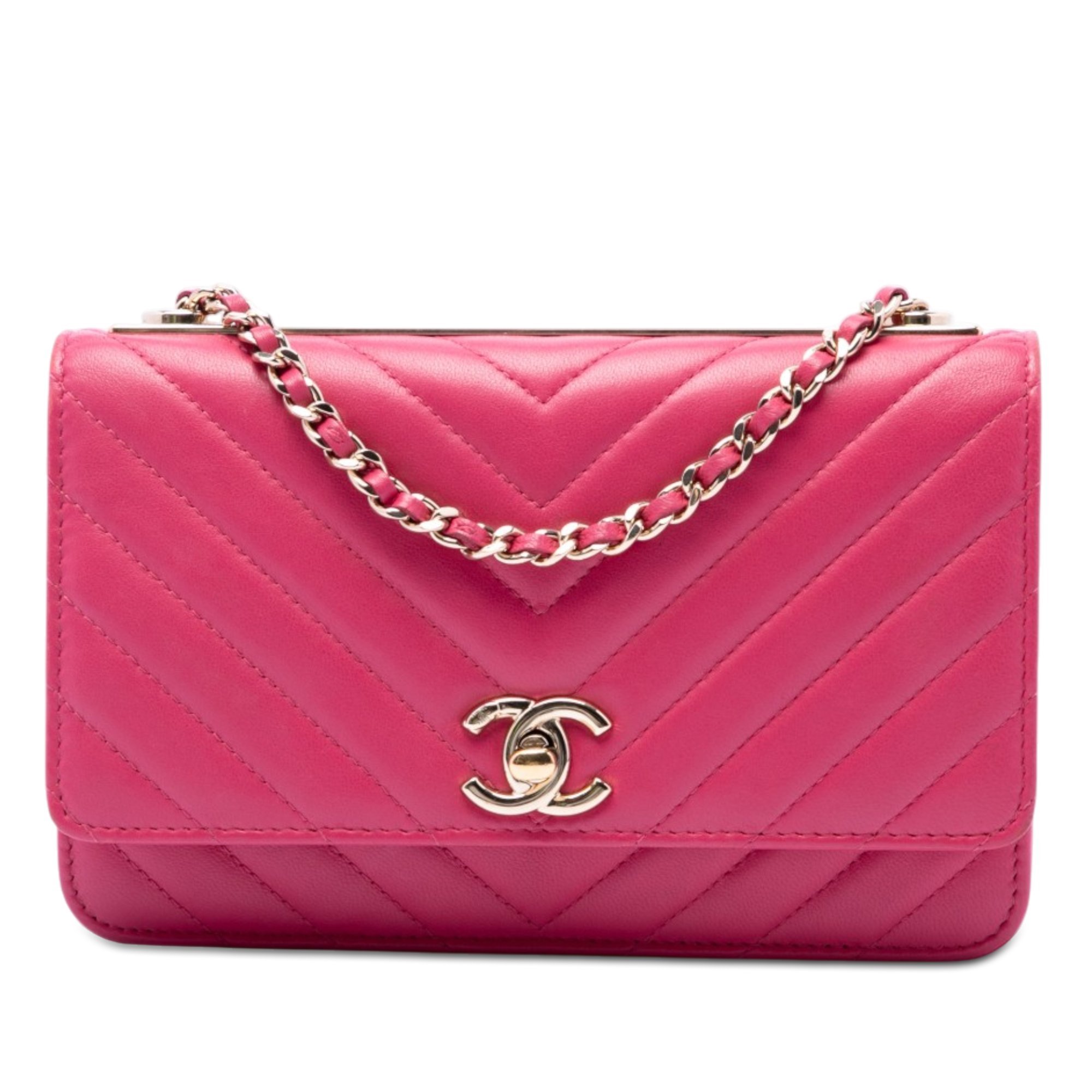 Trendy CC Wallet on Chain leather handbag