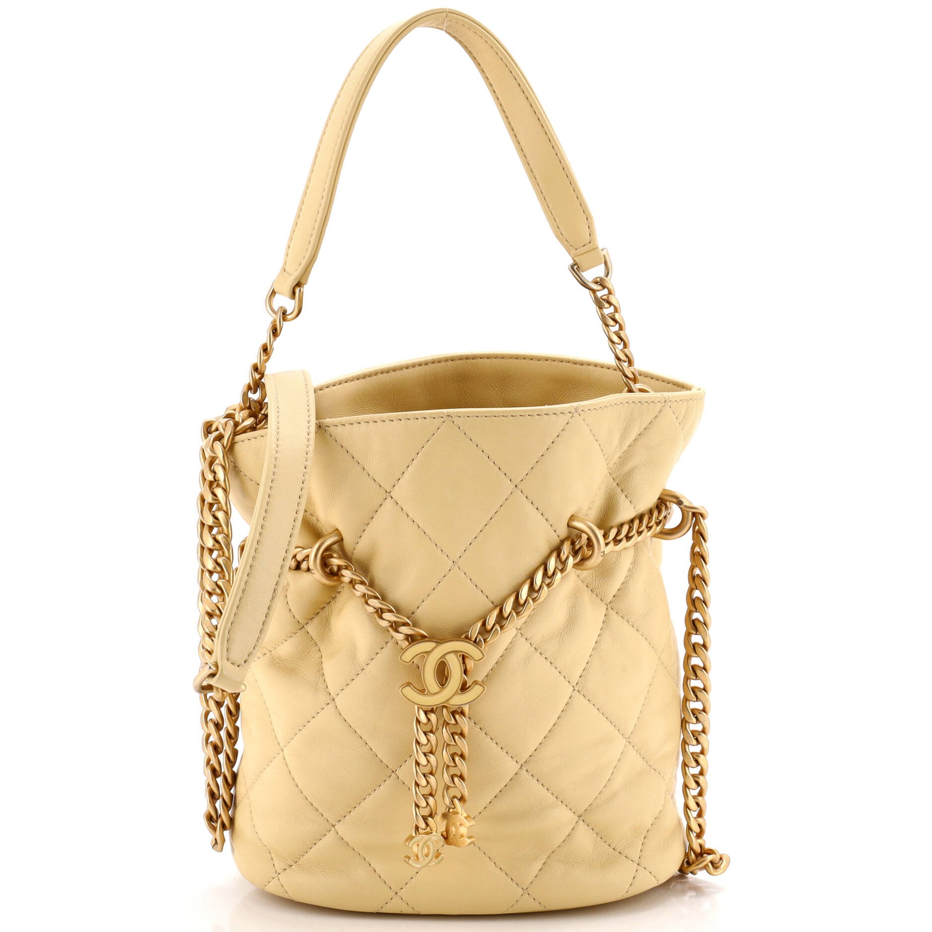 Pending CC Drawstring Bucket Bag Quilted Lambskin Small