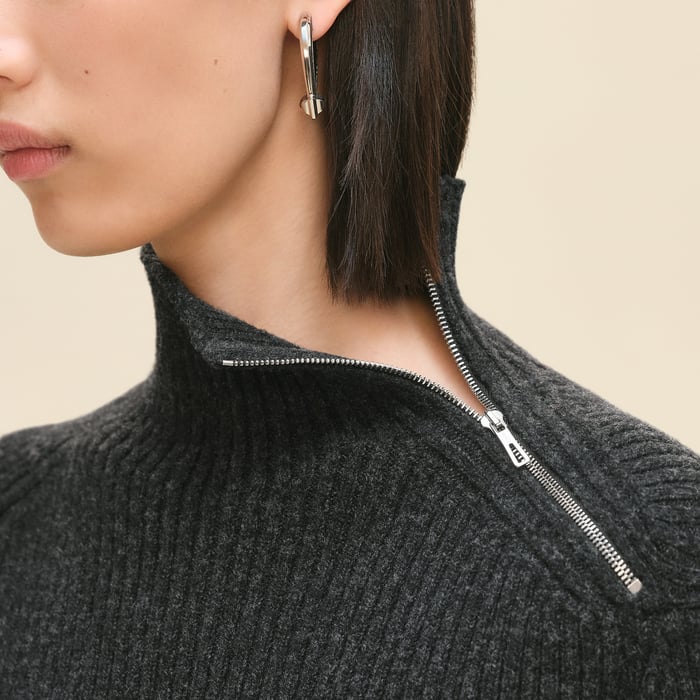 Gris Volcanique Long-sleeve Cropped Sweater
