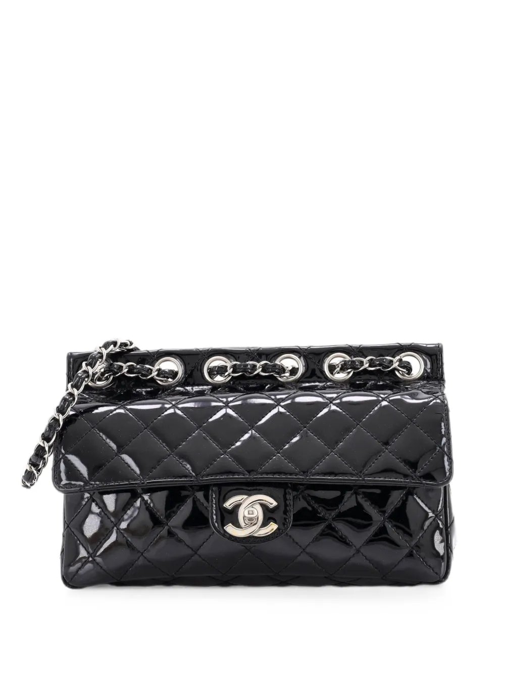 Chain Through Flap Bag Quilted Patent Medium shoulder bag