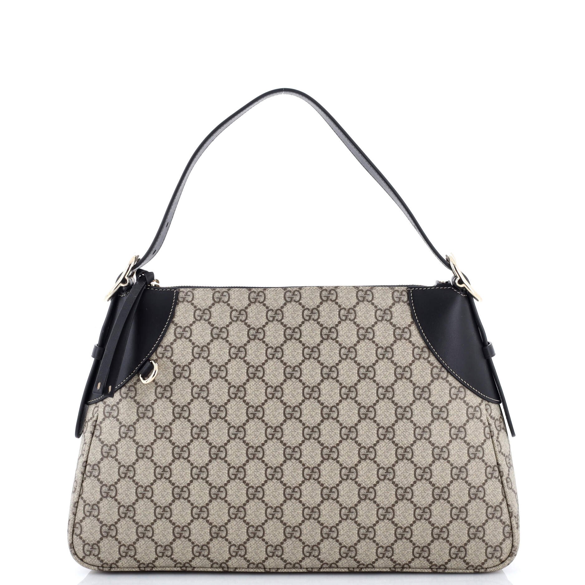 Gucci Emblem Shoulder Bag GG Coated Canvas with Leather Large