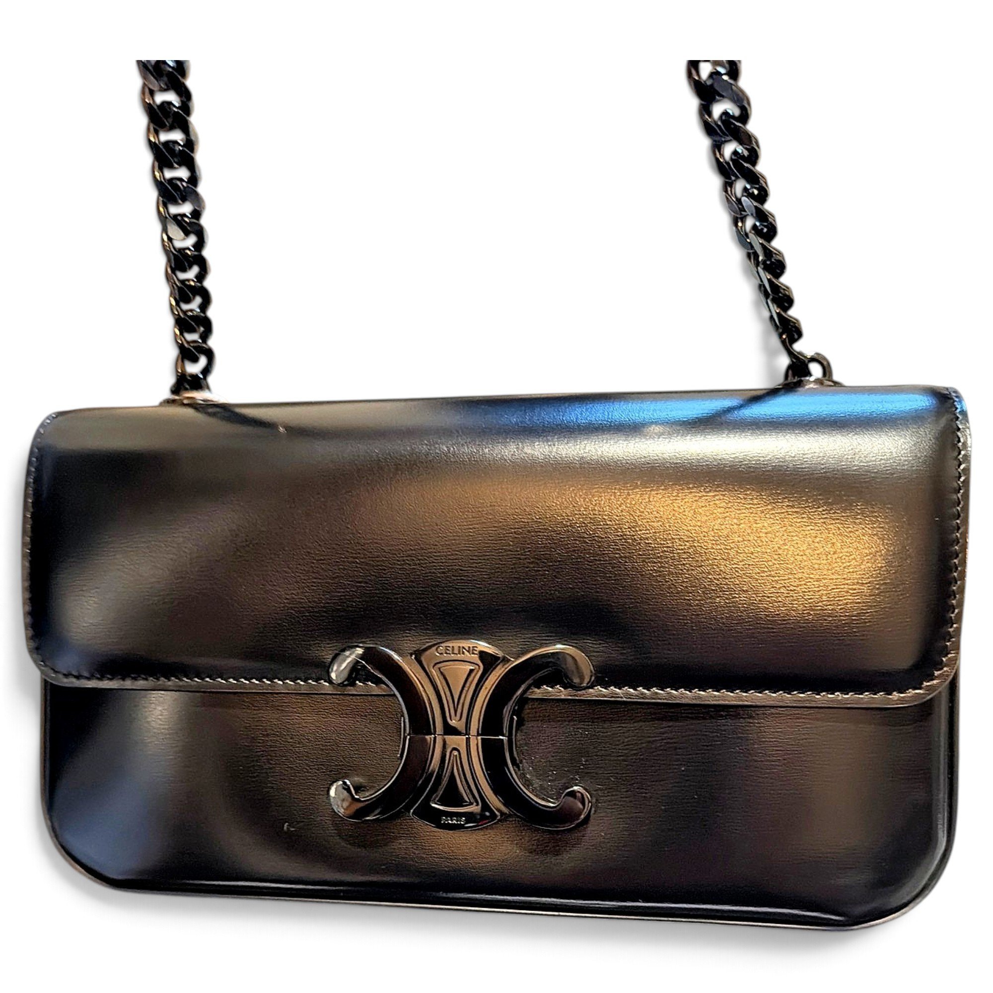 Triomphe chain leather handbag