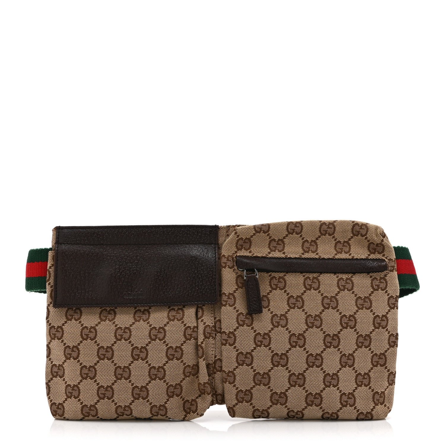 Gucci GG Monogram Web Double Pocket Belt Bag Dark Brown