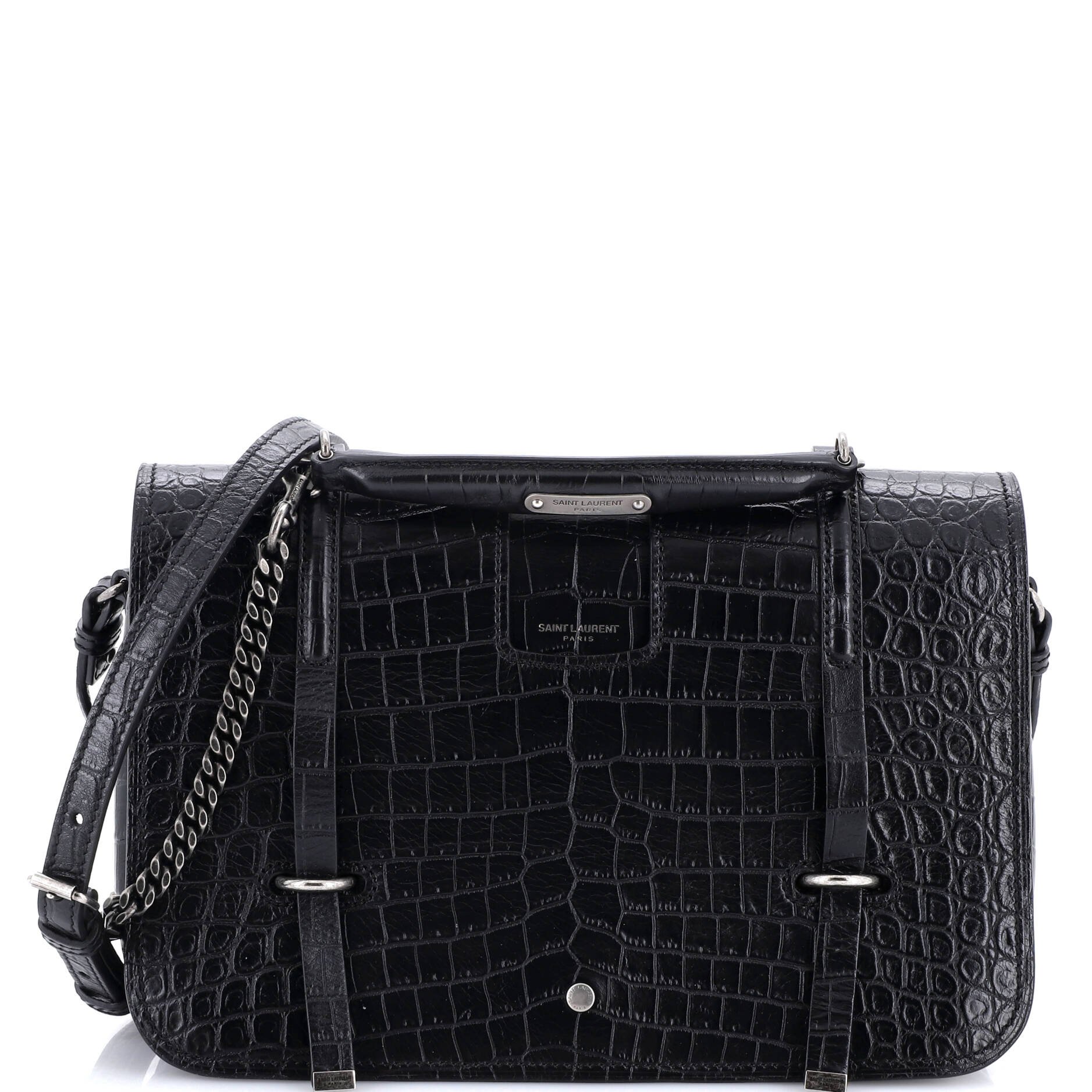 Saint Laurent Charlotte Flap Bag Crocodile Embossed Leather Large