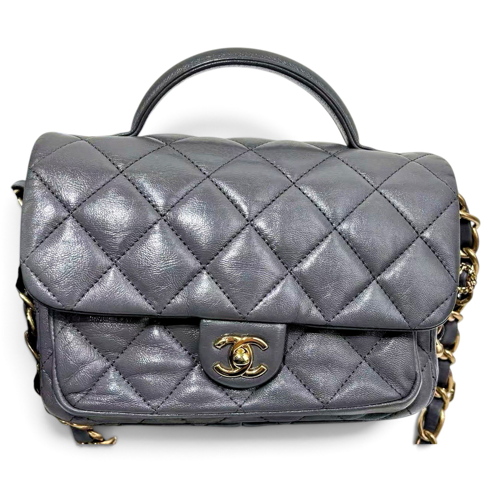 Trendy CC Top Handle leather handbag
