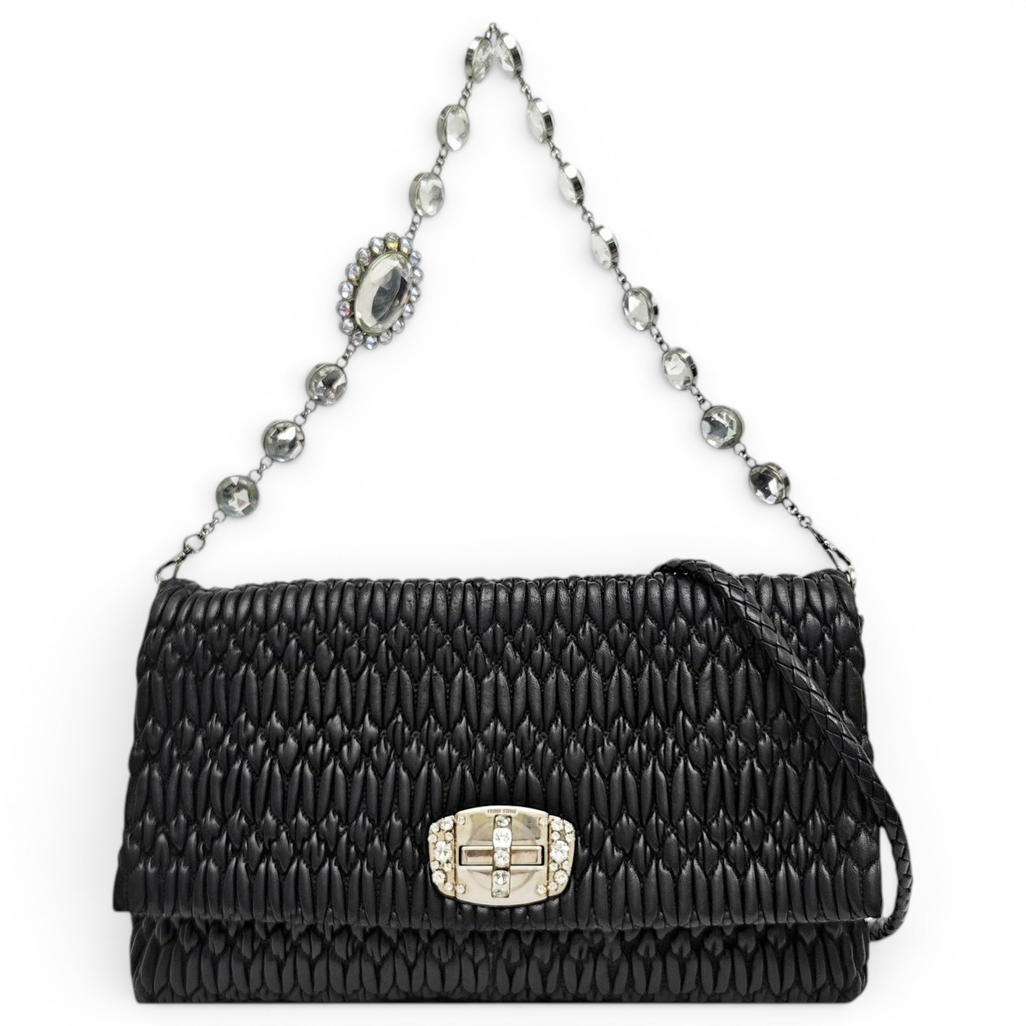 Miu Crystal leather handbag