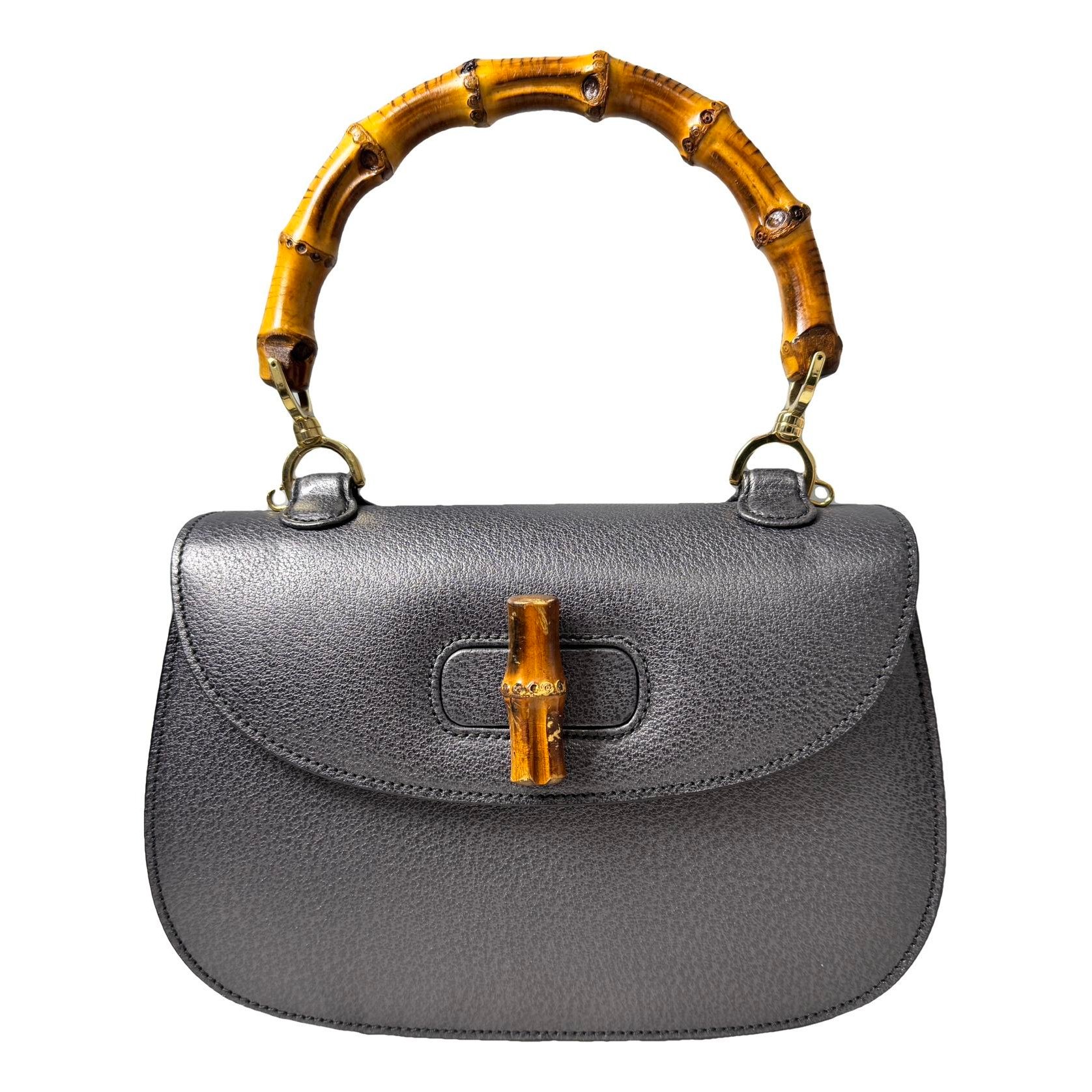 Convertible Bamboo Top Handle leather handbag