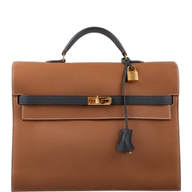 Hermes Hermès Kelly Depeches 34 HSS Briefcase Gold and Vert Cypress Clemence Gold Hardware