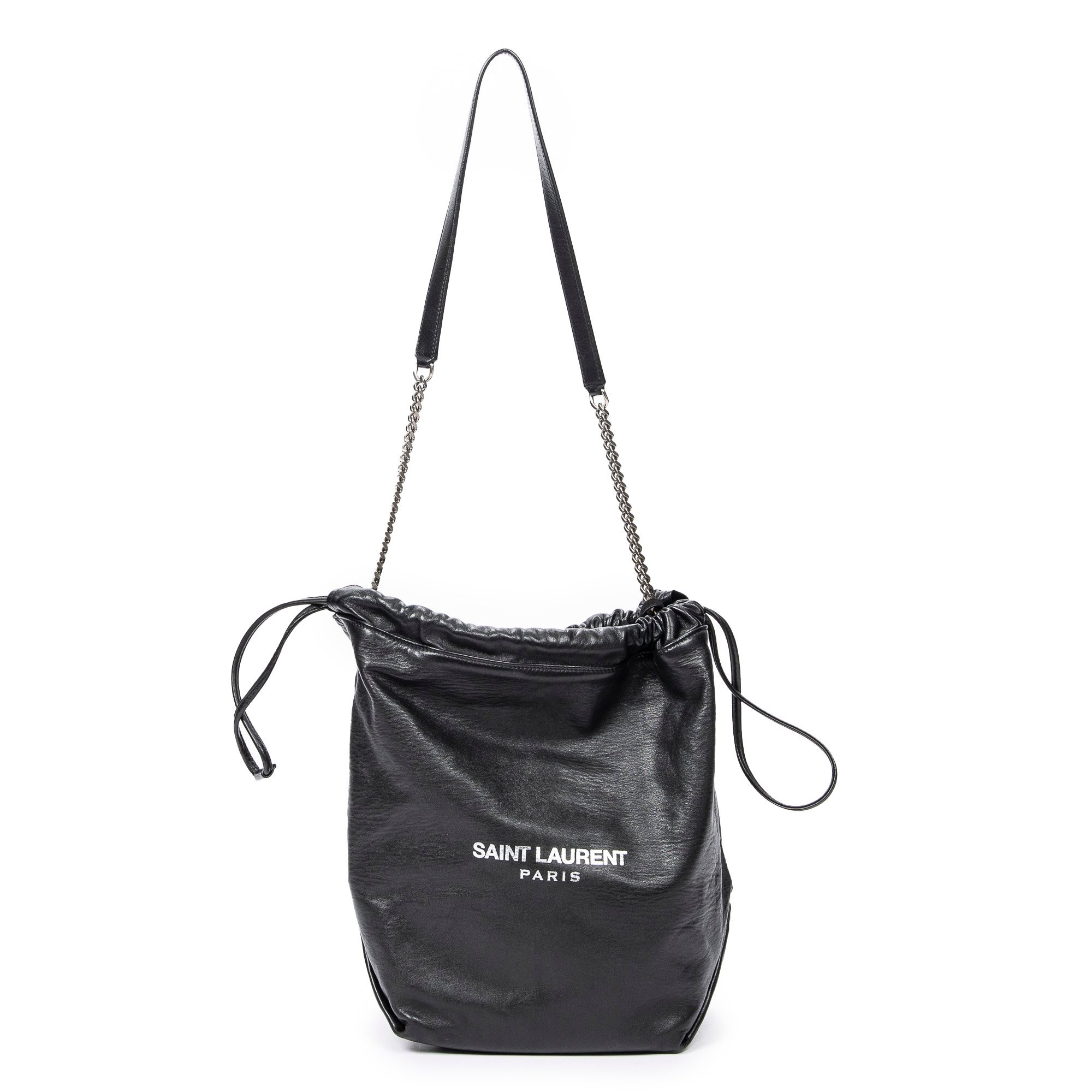 Monogram bucket leather handbag