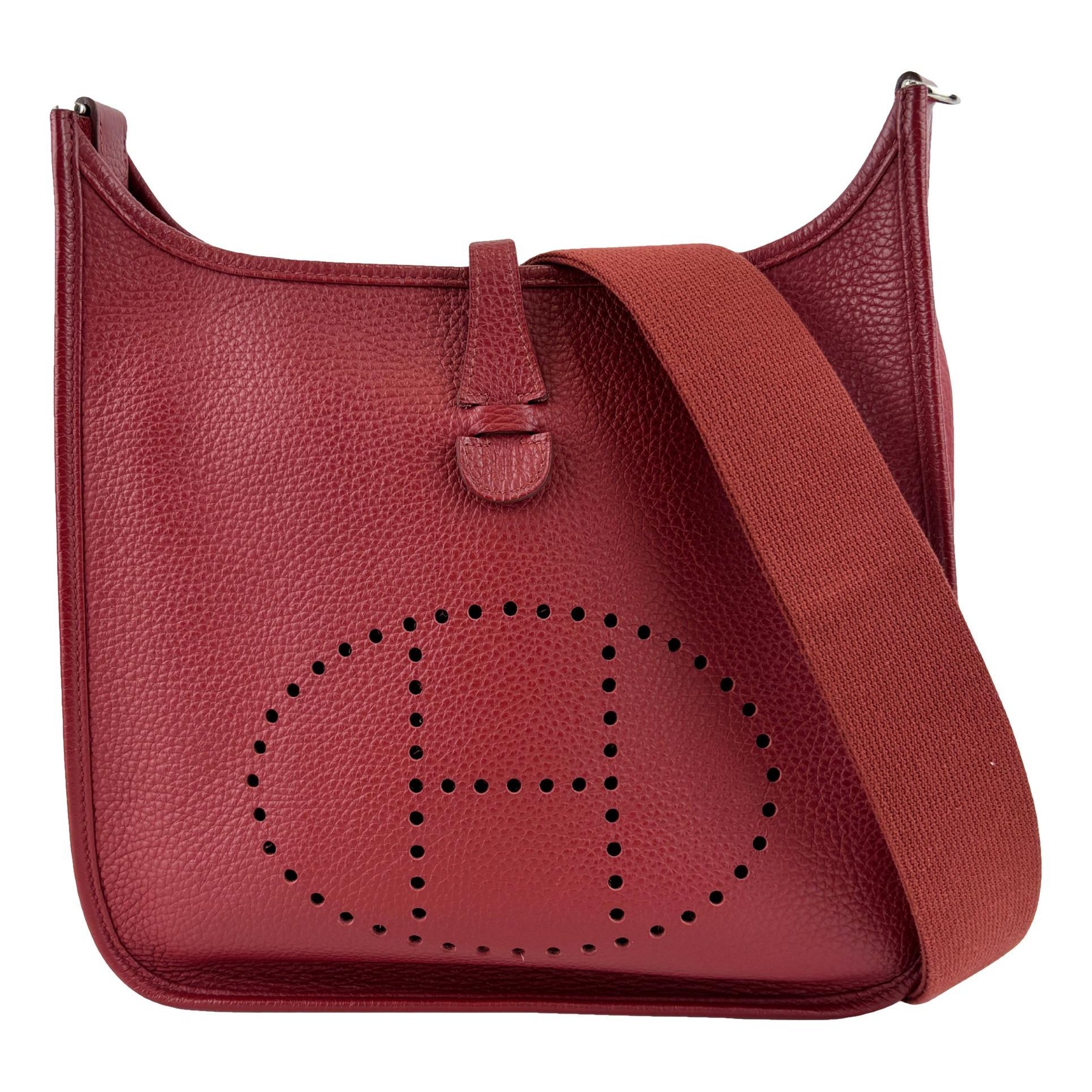 Hermes Evelyne Handbag Rouge Garance Clemence Leather 8626