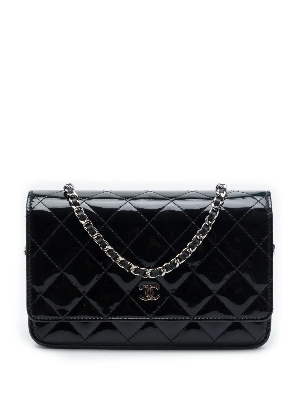 2014 CC Quilted Patent Wallet On Chain crossbody bag