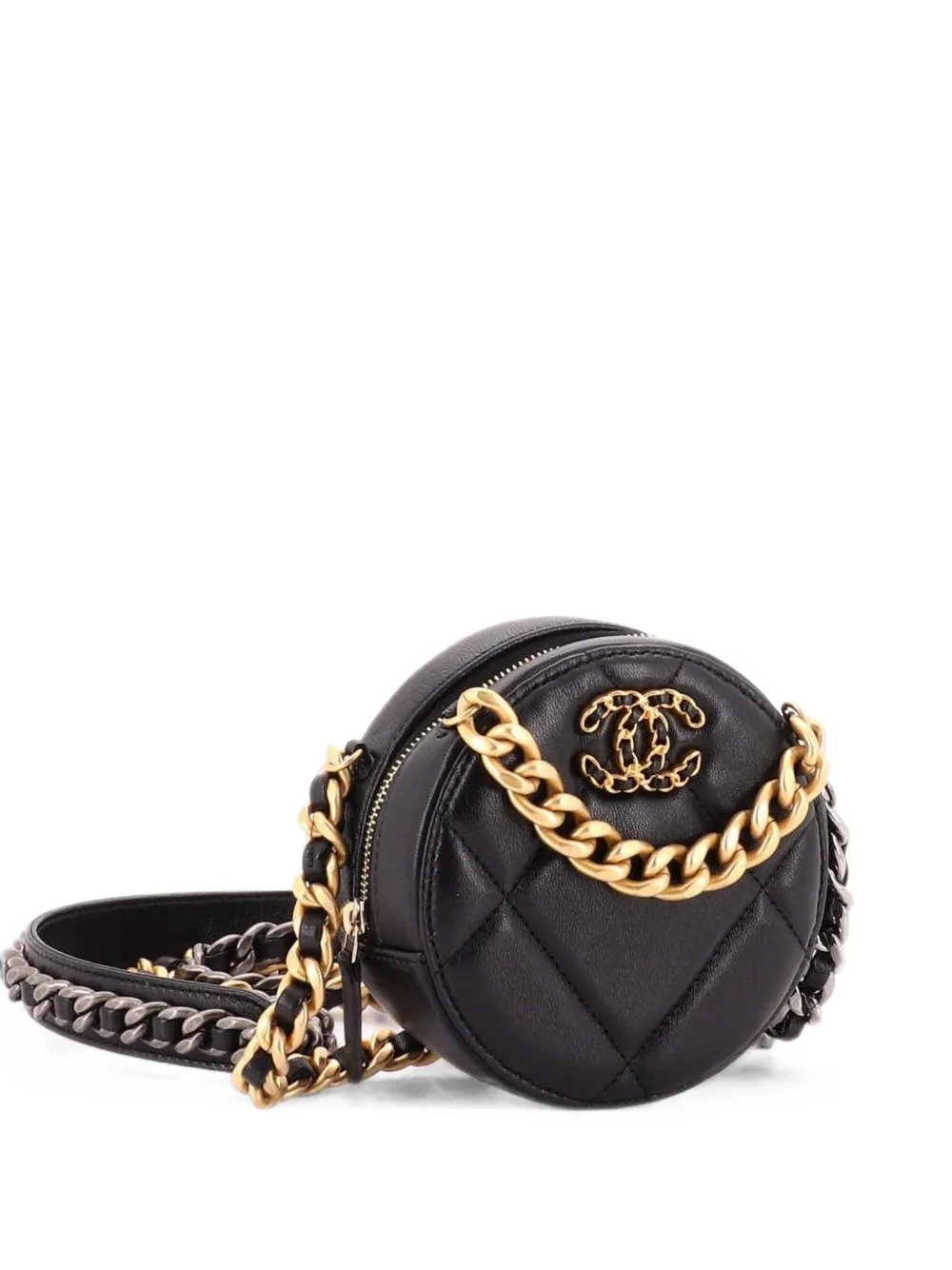 19 Round with Chain Quilted Leather clutch bag