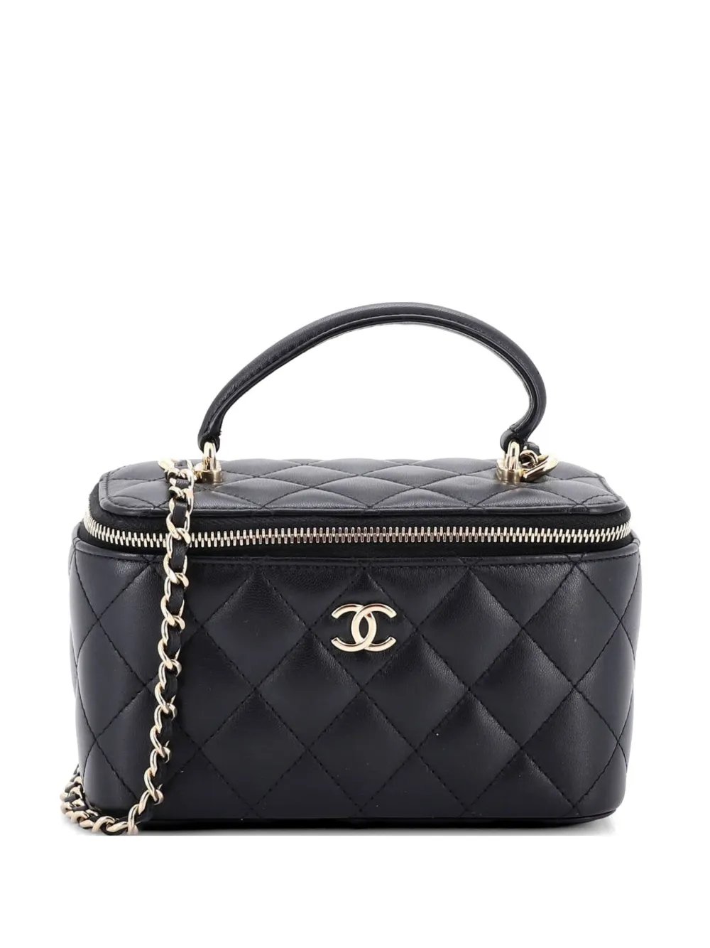 Classic Top Handle Vanity Case with Chain Quilted Lambskin Small crossbody bag