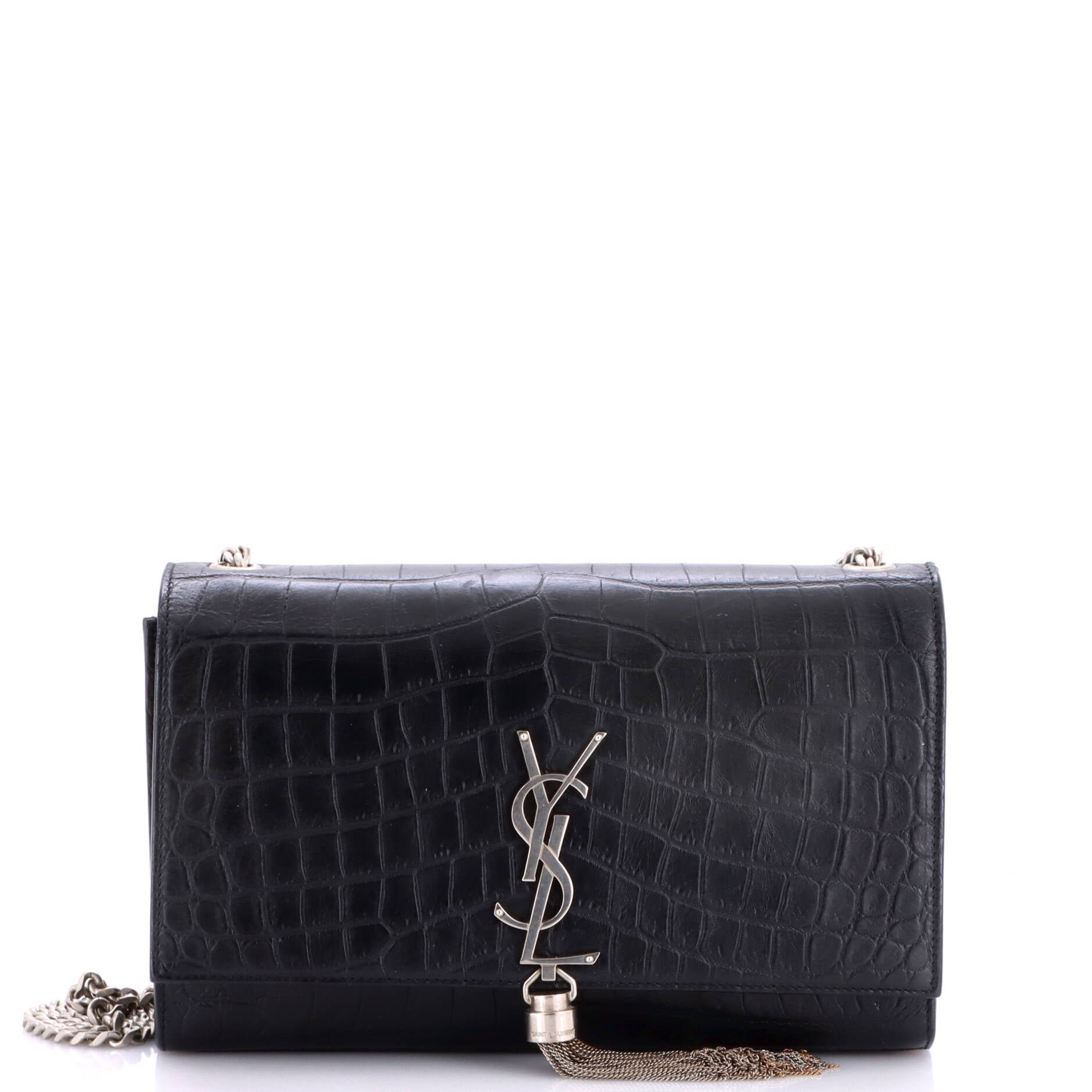 Classic Monogram Tassel Crossbody Bag Crocodile Embossed Leather Medium
