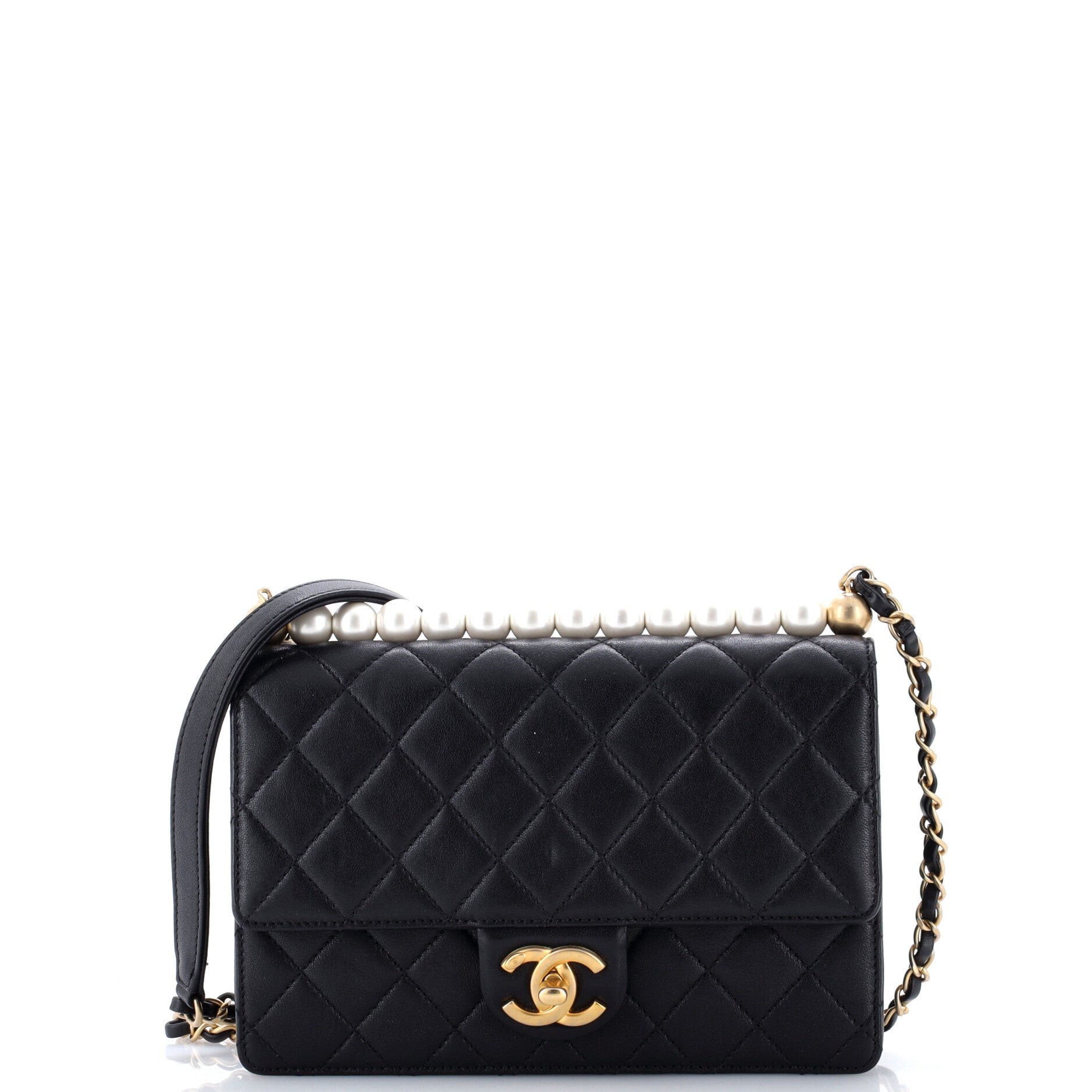 Chic Pearls Flap Bag Quilted Lambskin Small