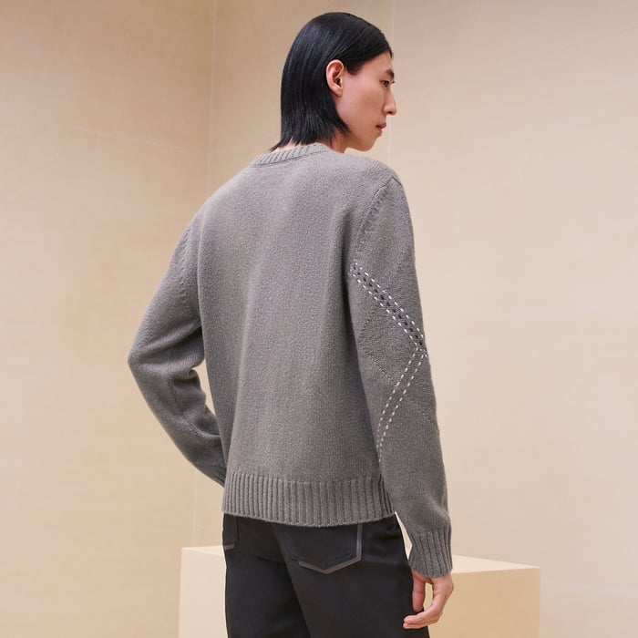 Tourbe Cashmere "Argyle Brode Cuir" Crewneck Sweater