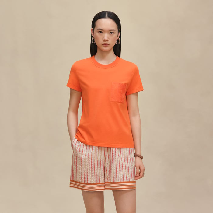 Orange Pop Embroidered Pocket T-shirt