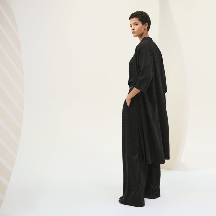 Noir "Crepe Envers Satin" Long-sleeve Twillaine Caftan Cardigan