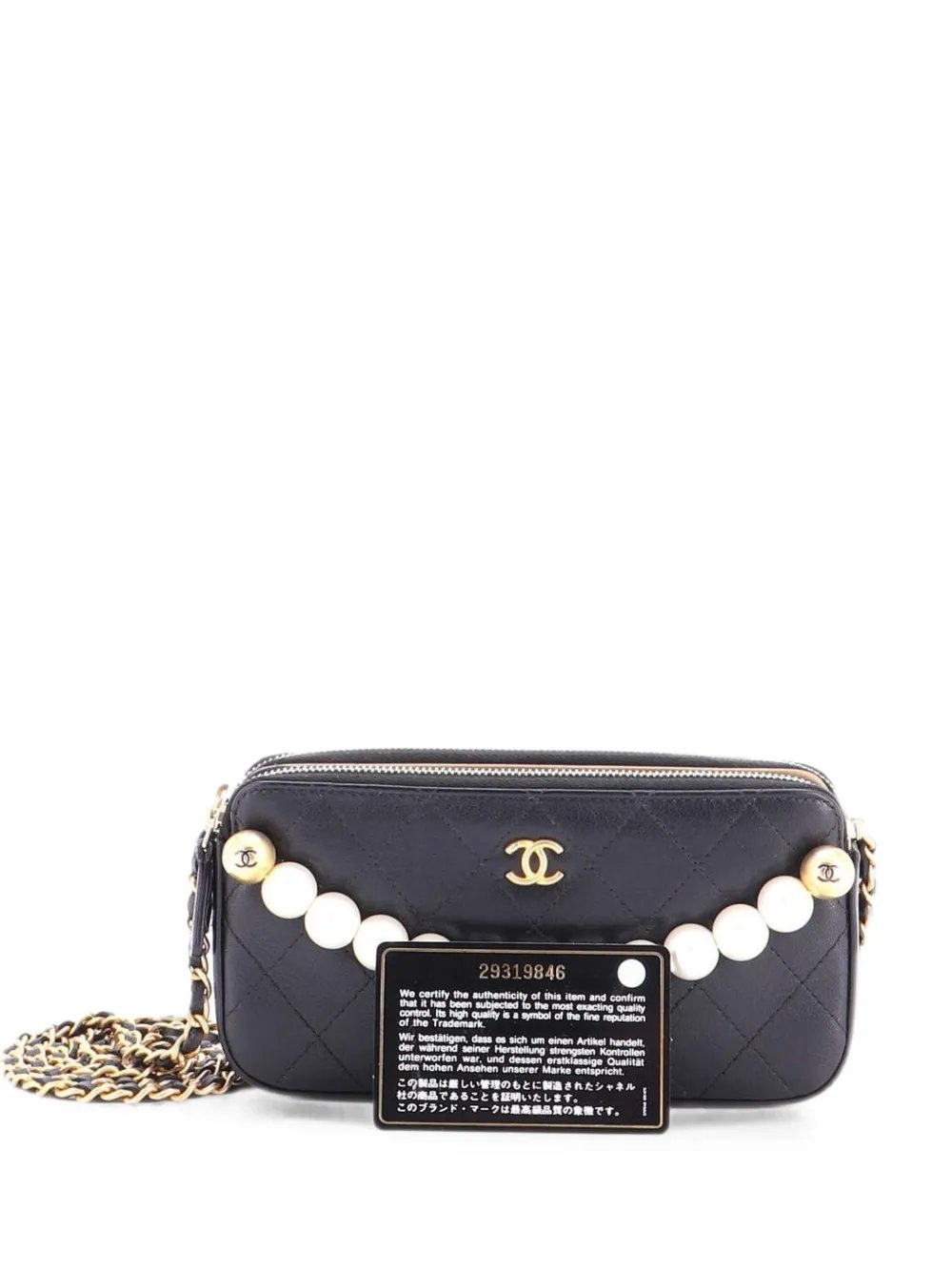 Chic Pearls Double Zip Clutch with Chain Quilted Lambskin crossbody bag