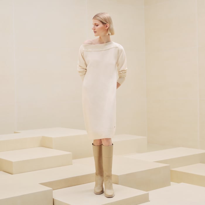 Blanc Naturel Asymmetric Cashmere Dress