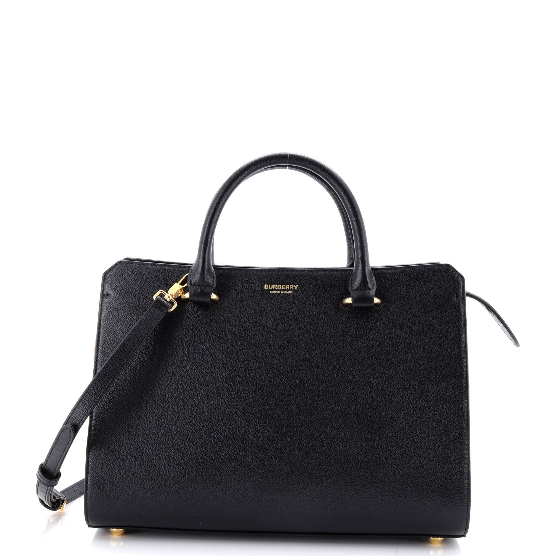 Burberry Banwell Tote Leather and House Check Canvas Small