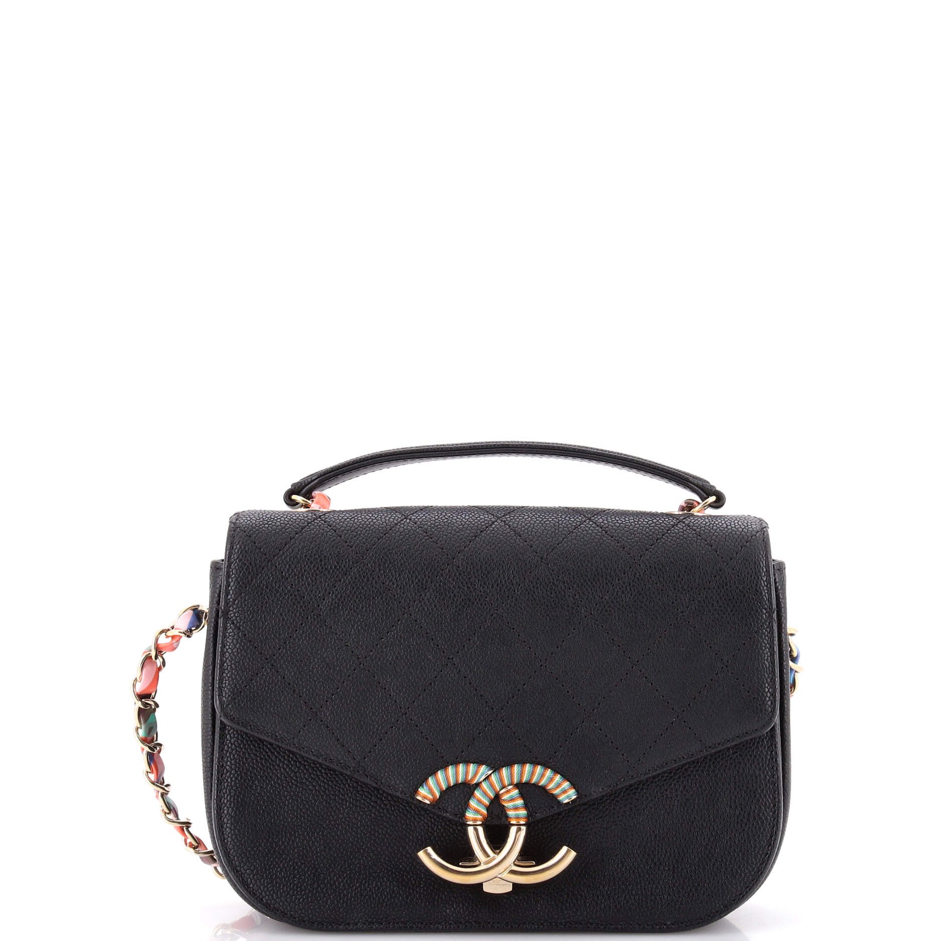 Thread Around Flap Bag Quilted Caviar Small