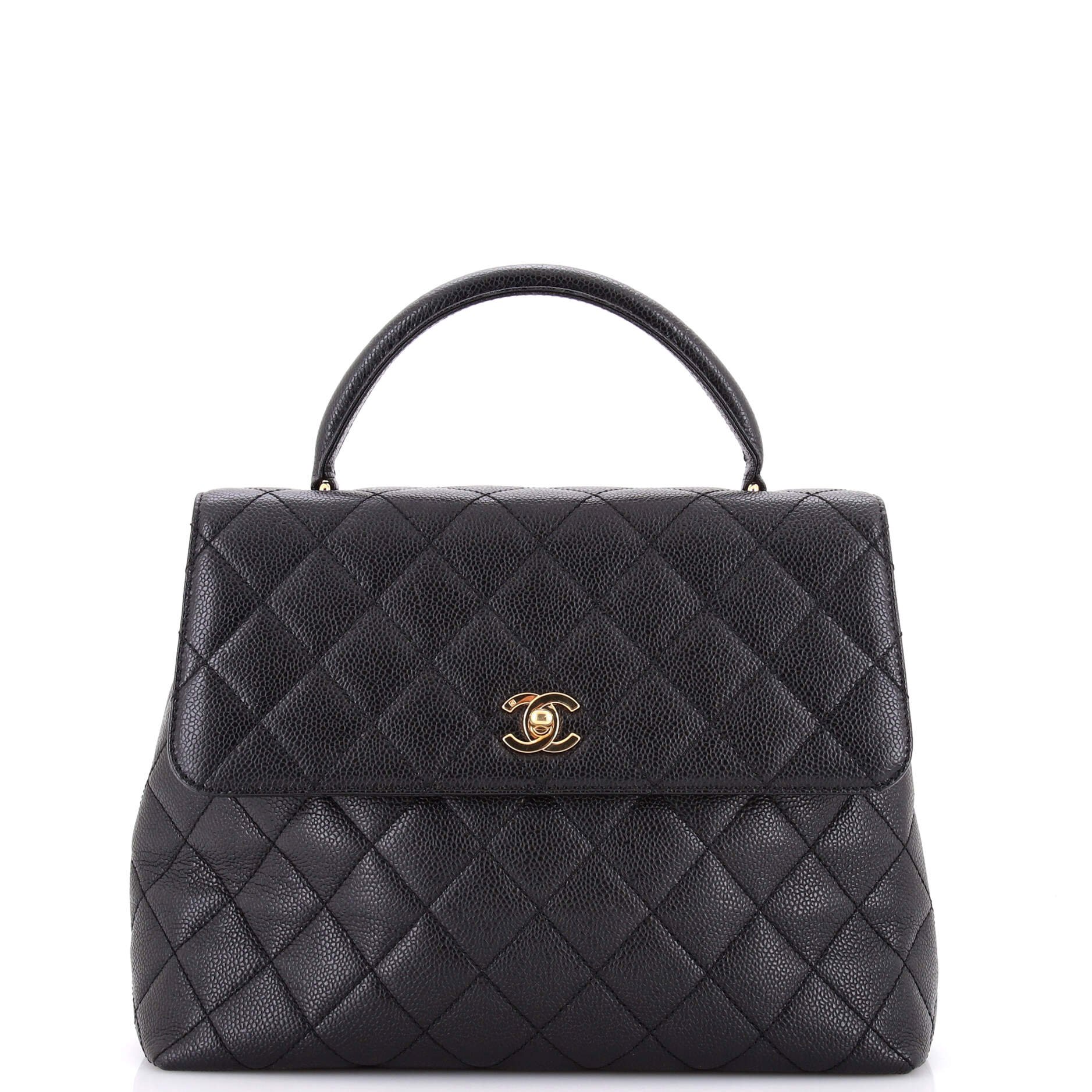 Vintage Classic Top Handle Flap Bag Quilted Caviar Jumbo