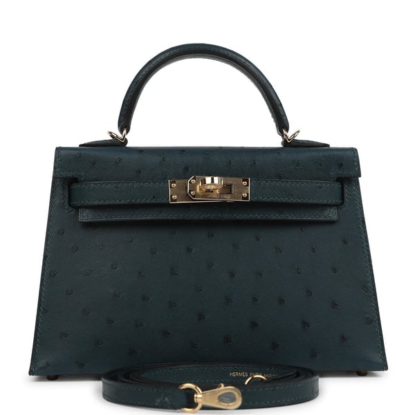 Hermes Hermes Special Order (HSS) Kelly Sellier 20 Vert Cypres Verso Ostrich Permabrass Hardware