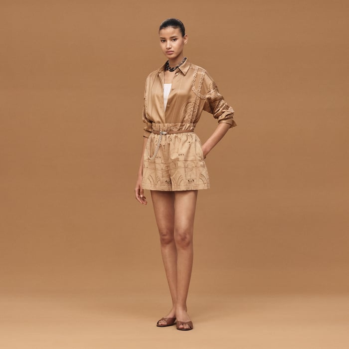 Beige Zénith Shorts With Embroidered Pouch