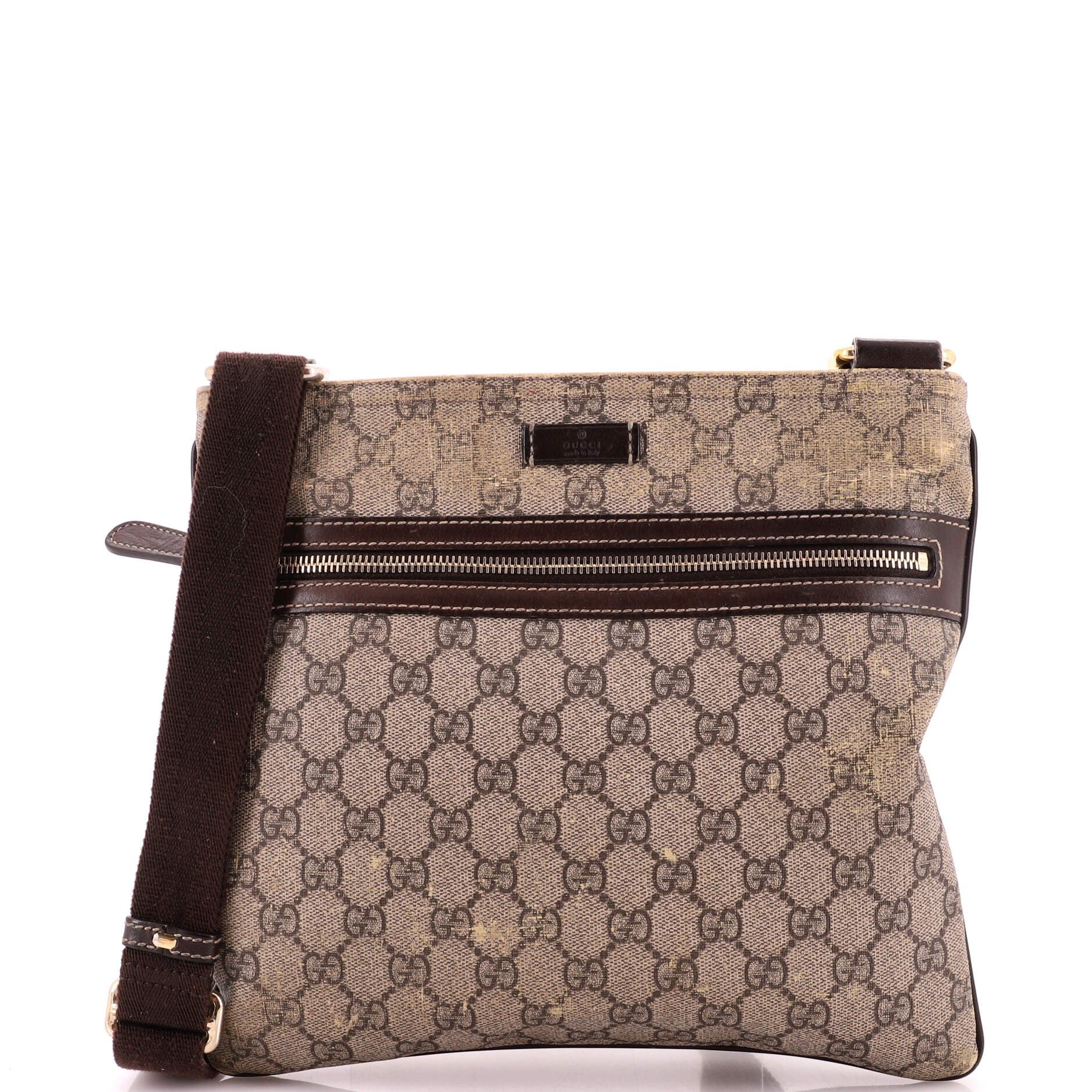 Front Zip Flat Messenger Bag GG Coated Canvas Medium