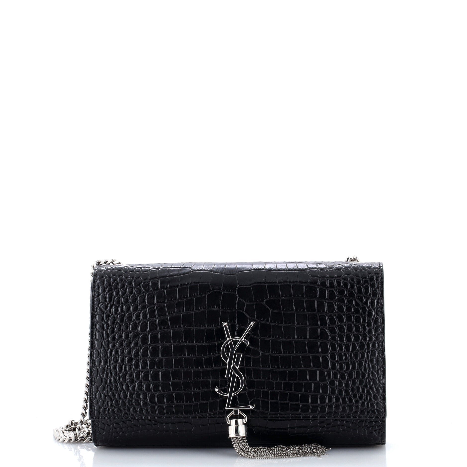 Classic Monogram Tassel Crossbody Bag Crocodile Embossed Leather Medium
