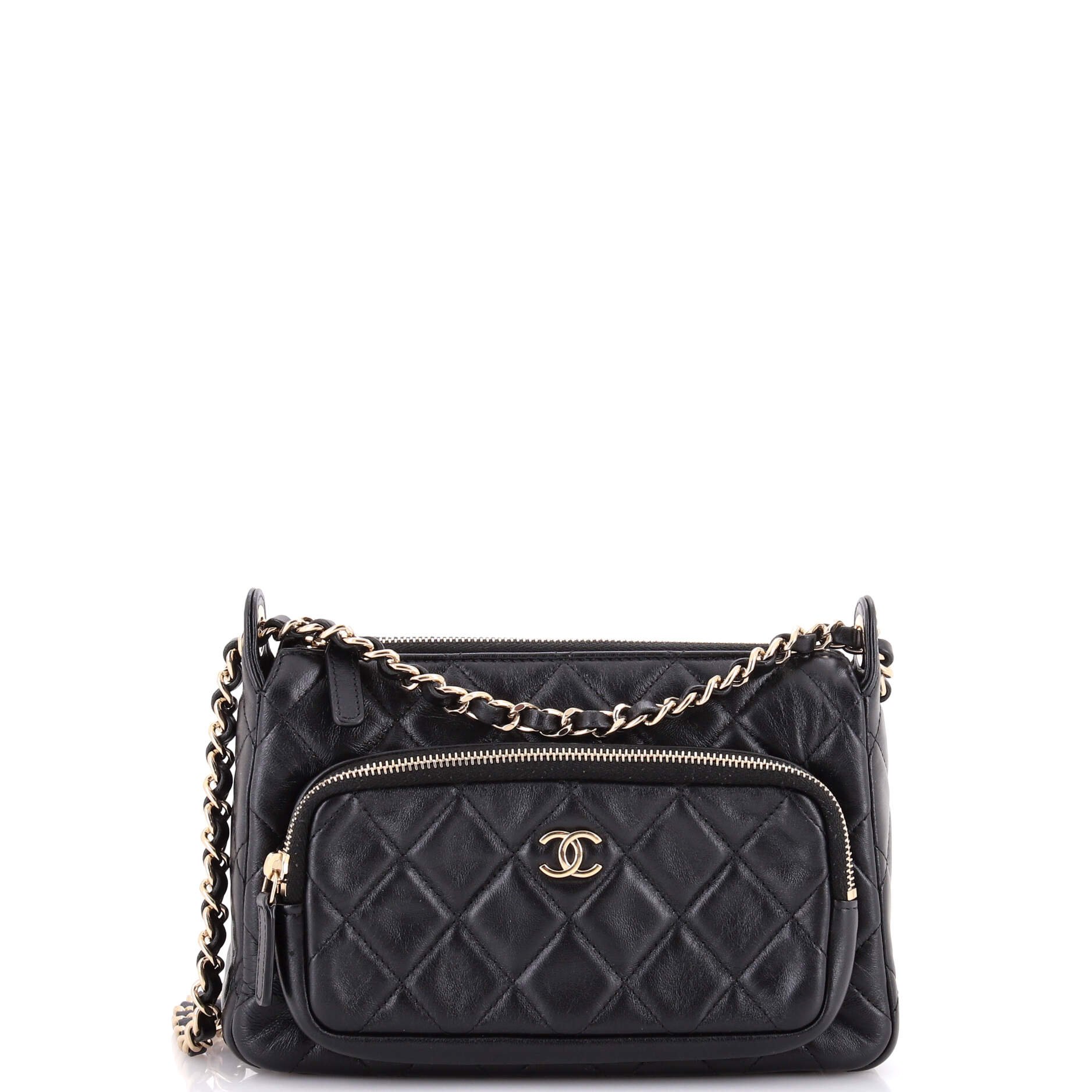 Chanel CC Front Pocket Zip Clutch with Chain Quilted Lambskin Large