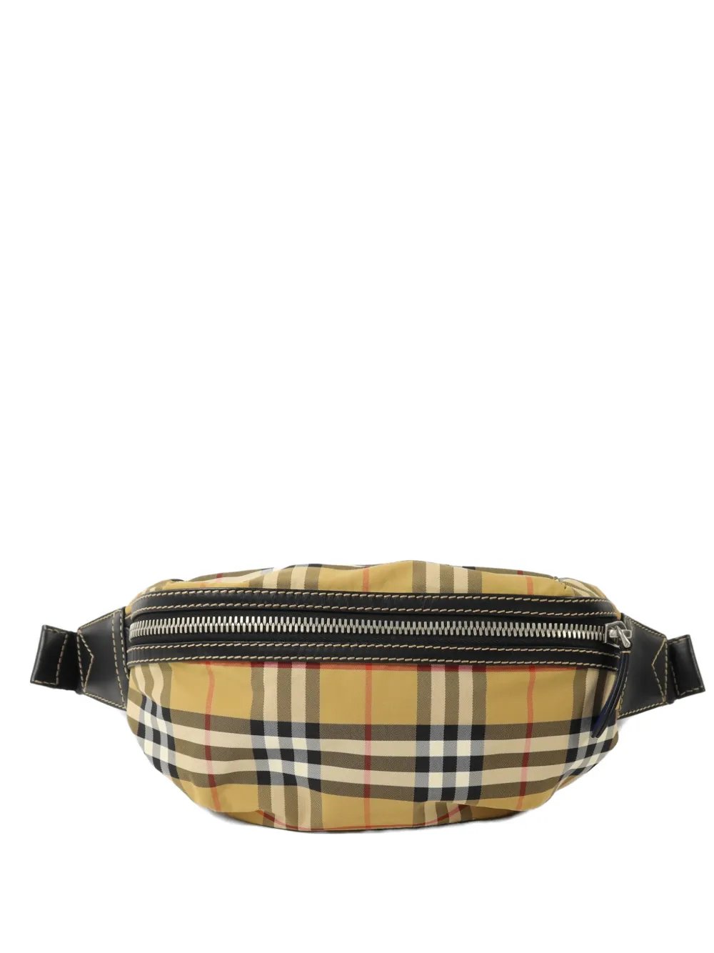 check-print leather-trim belt bag