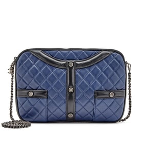 Chanel Navy Blue and Black Quilted Lambskin Small Girl Shoulder Bag Ruthenium Hardware, 2016